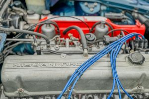 A close up of an engine in a car