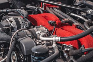 black and red engine bay